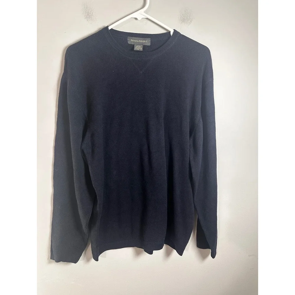 Banana Republic Mens Navy Blue 100% Cotton Ribbed‎ Crewneck Sweater Medium